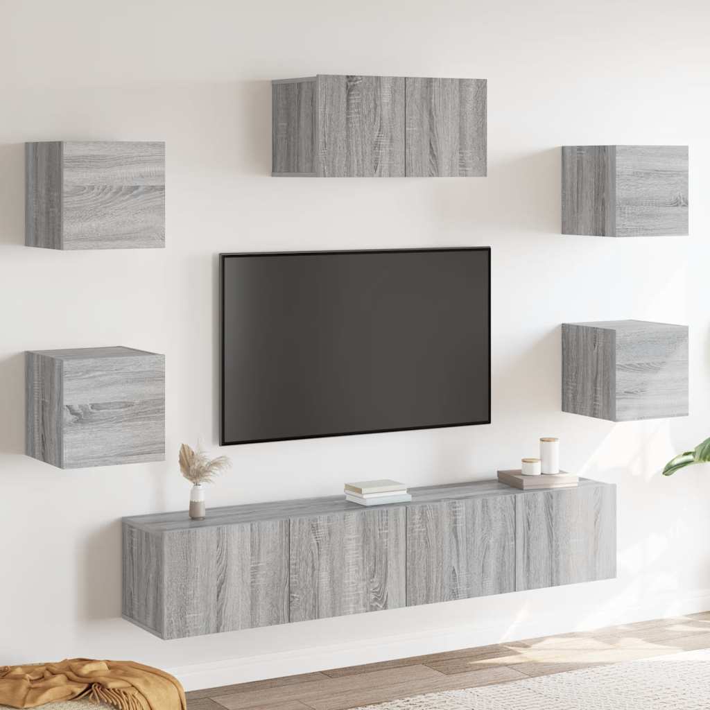 Set di Mobili Porta TV 7 pz Grigio Sonoma in Legno Multistrato