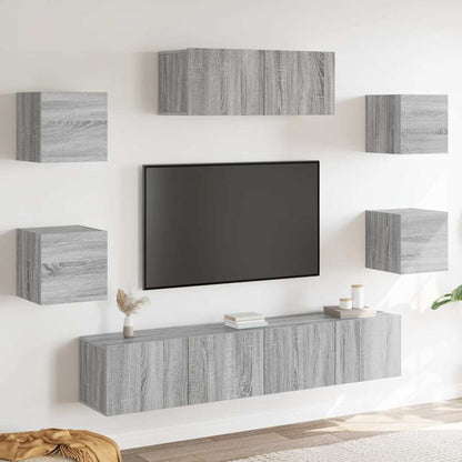 Set di Mobili Porta TV 7 pz Grigio Sonoma in Legno Multistrato