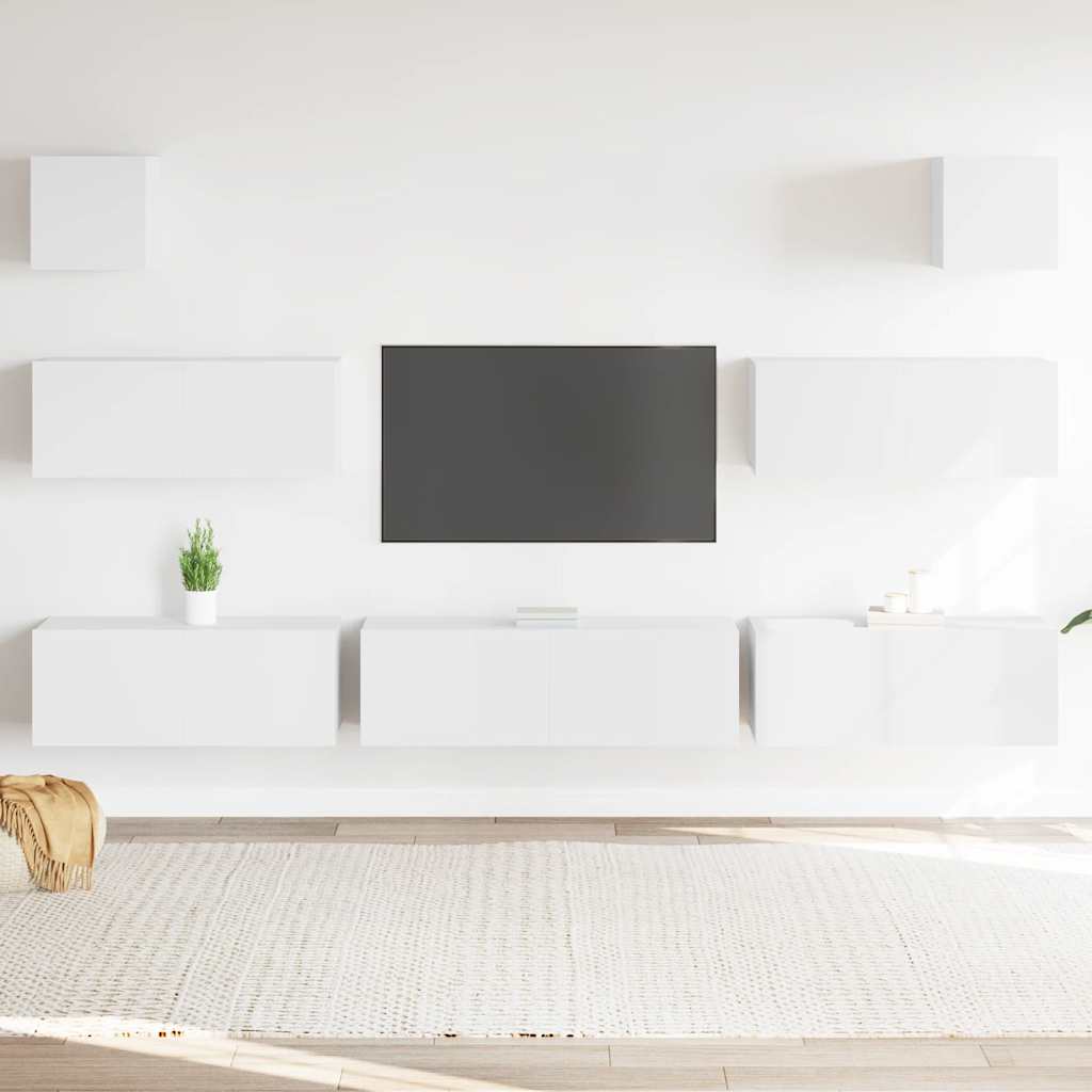 Set di Mobili Porta TV 7 pz Bianco in Legno Multistrato