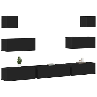 Set di Mobili Porta TV 7 pz Nero in Legno Multistrato