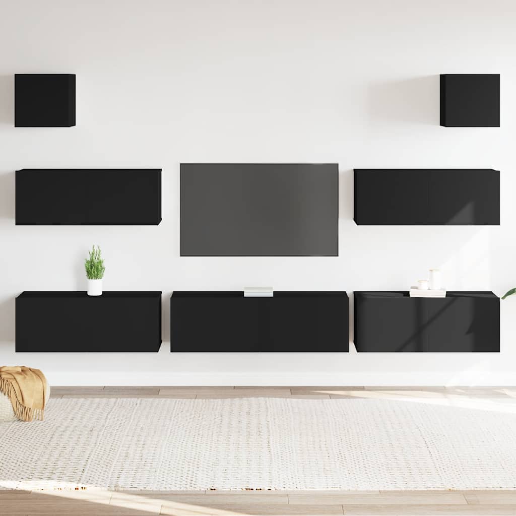 Set di Mobili Porta TV 7 pz Nero in Legno Multistrato
