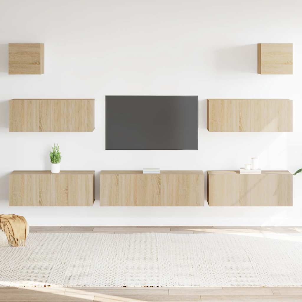 Set di Mobili Porta TV 7 pz Rovere Sonoma in Legno Multistrato