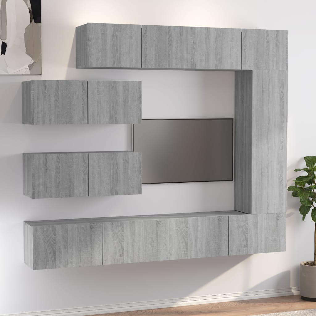 Set di Mobili Porta TV 7 pz Grigio Sonoma in Legno Multistrato