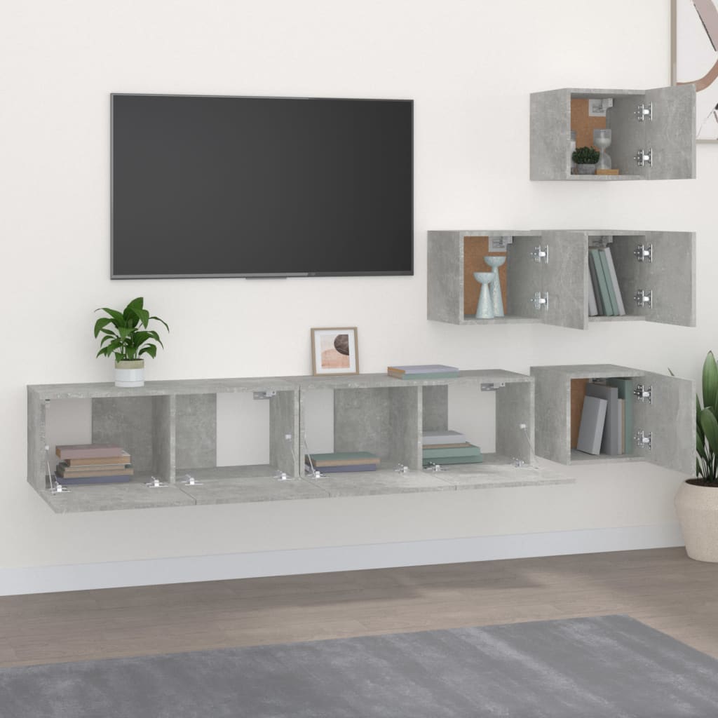 Mobile Porta TV a Parete Grigio Cemento in Legno Multistrato