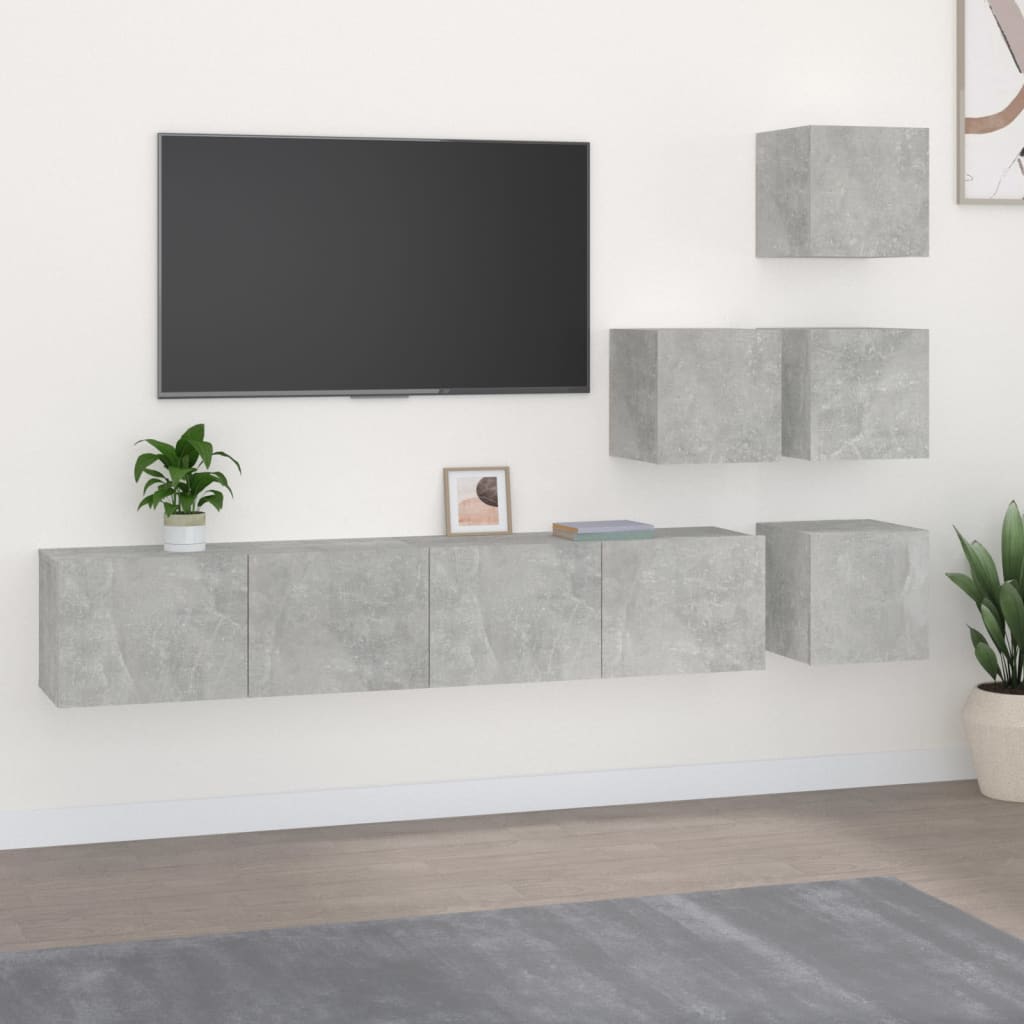 Mobile Porta TV a Parete Grigio Cemento in Legno Multistrato