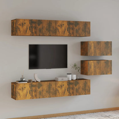 Set di Mobili Porta TV 6 pz Rovere Fumo in Legno Multistrato