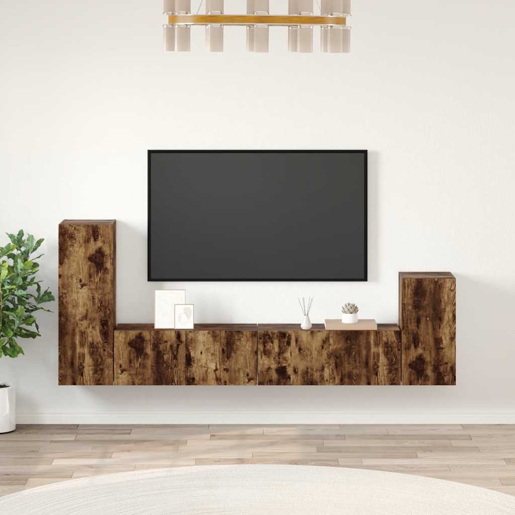 Set di Mobili Porta TV 4 pz Rovere Fumo in Legno Multistrato