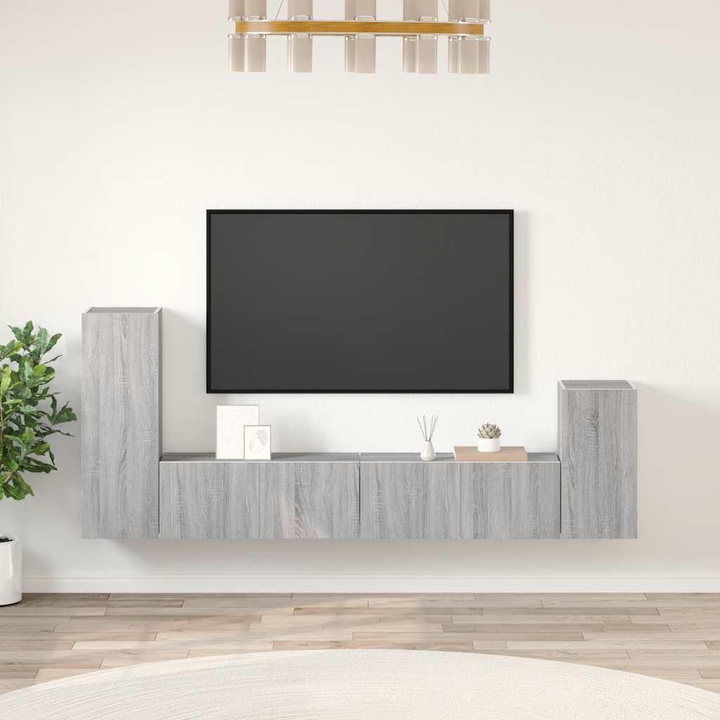 Set di Mobili Porta TV 4 pz Grigio Sonoma in Legno Multistrato