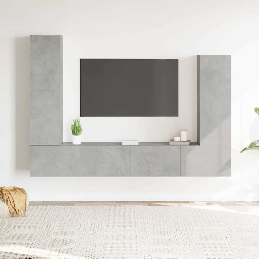 Set di Mobili Porta TV 4 pz Grigio Cemento in Legno Multistrato
