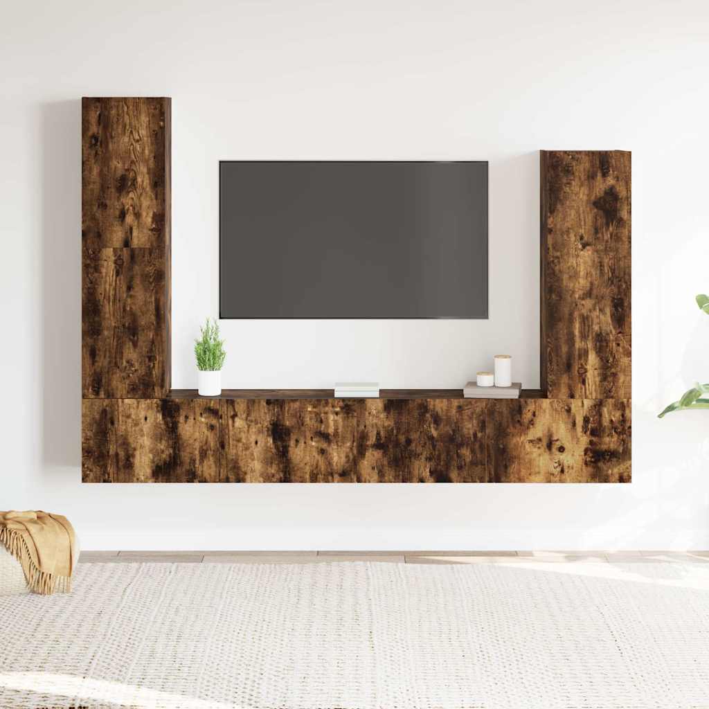 Set di Mobili Porta TV 4 pz Rovere Fumo in Legno Multistrato
