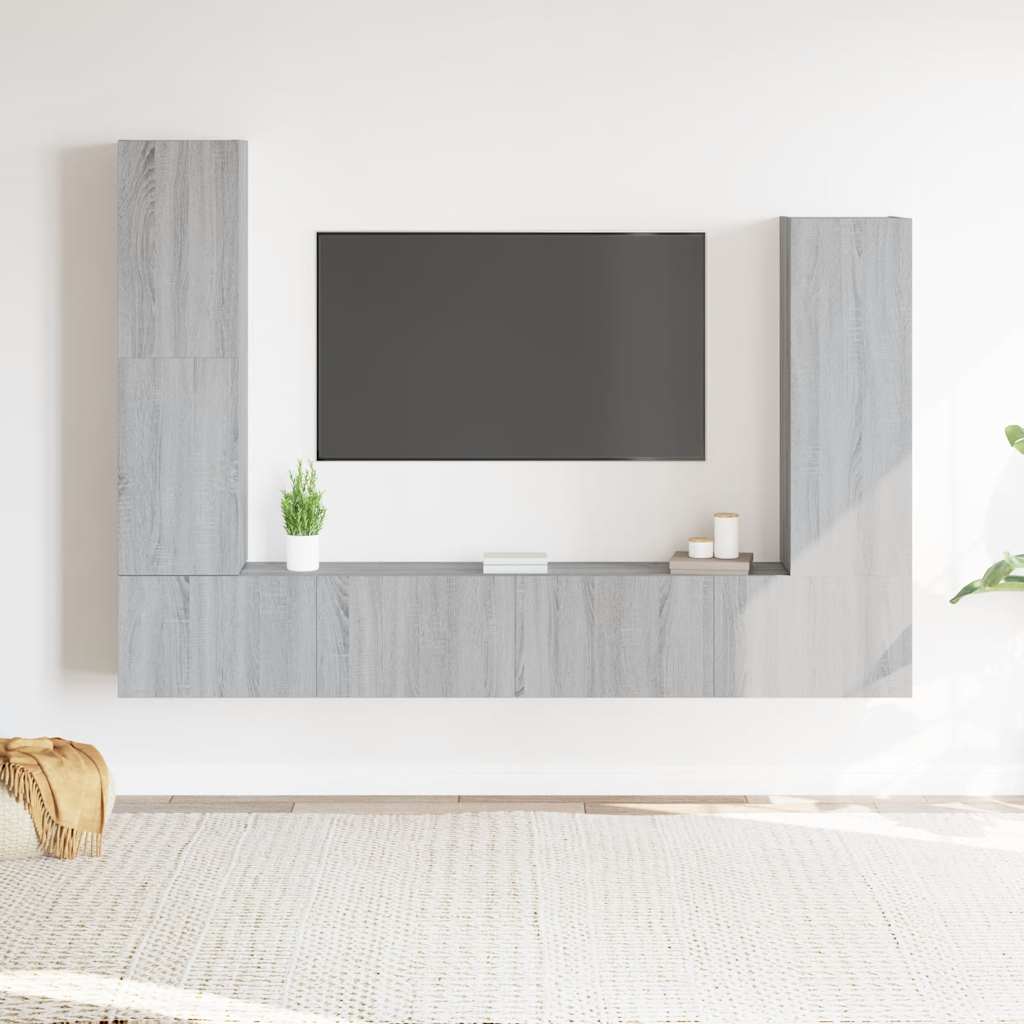 Set di Mobili Porta TV 4 pz Grigio Sonoma in Legno Multistrato