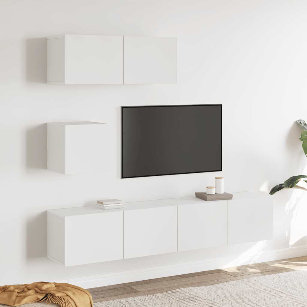 Set di Mobili Porta TV 4 pz Bianco in Legno Multistrato
