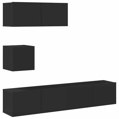 Set Mobili Porta TV 4 pz Nero in Legno Multistrato