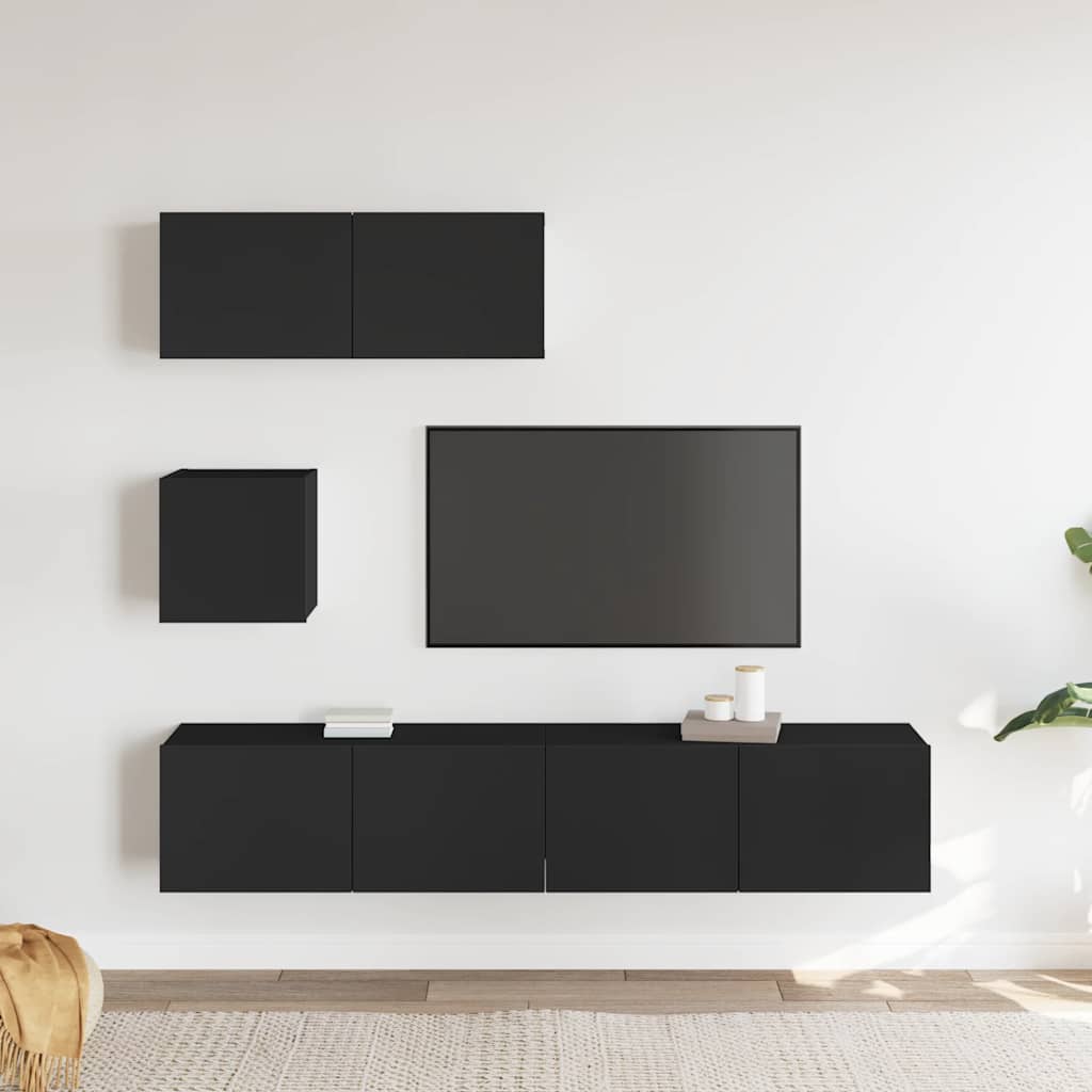 Set Mobili Porta TV 4 pz Nero in Legno Multistrato