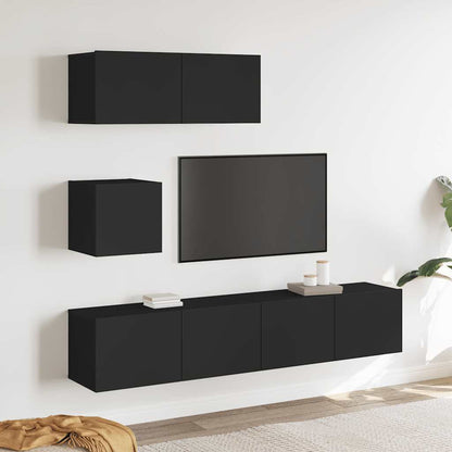 Set Mobili Porta TV 4 pz Nero in Legno Multistrato