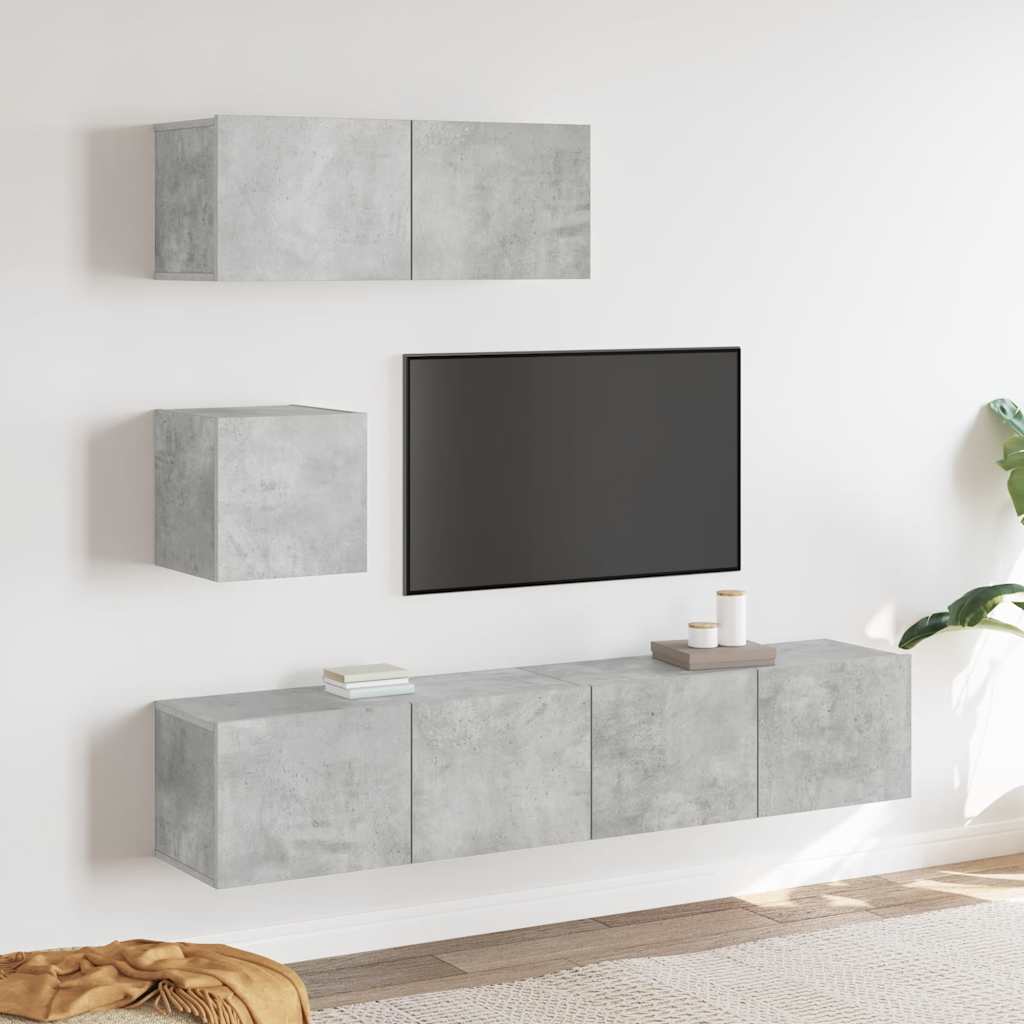 Set di Mobili Porta TV 4 pz Grigio Cemento in Legno Multistrato