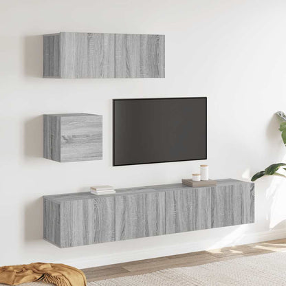Set di Mobili Porta TV 4 pz Grigio Sonoma in Legno Multistrato