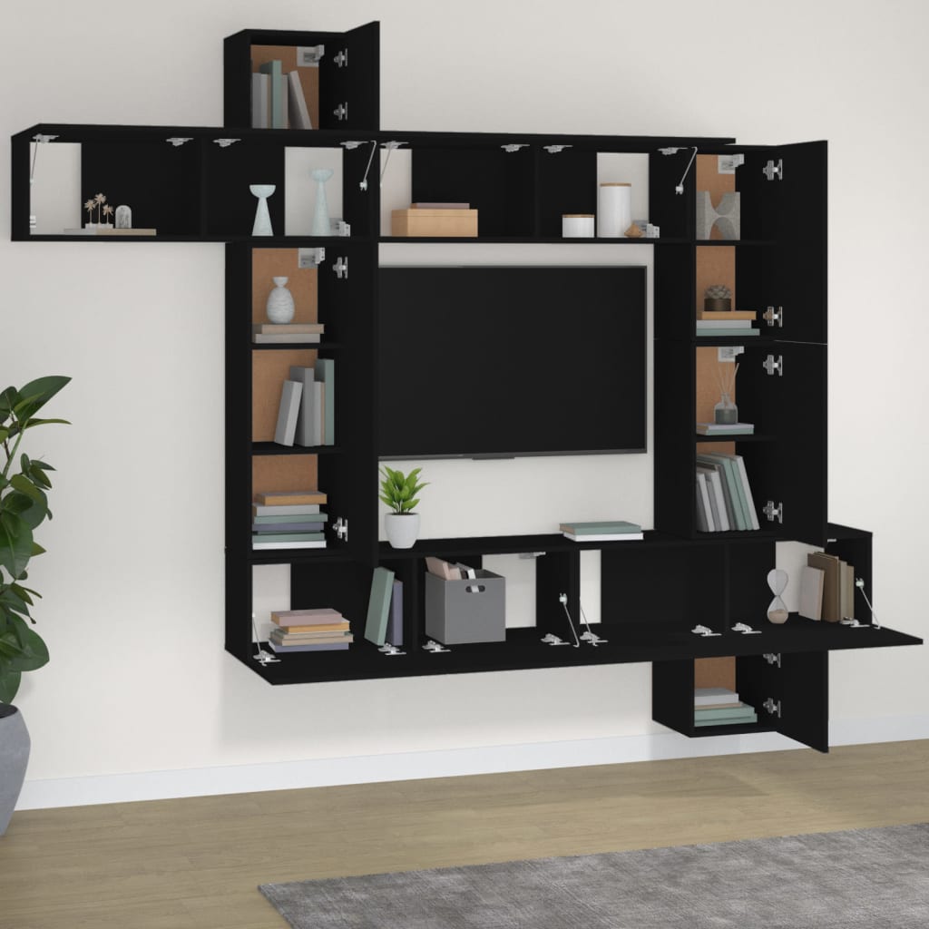 Set di Mobili Porta TV 9 pz Nero in Legno Multistrato