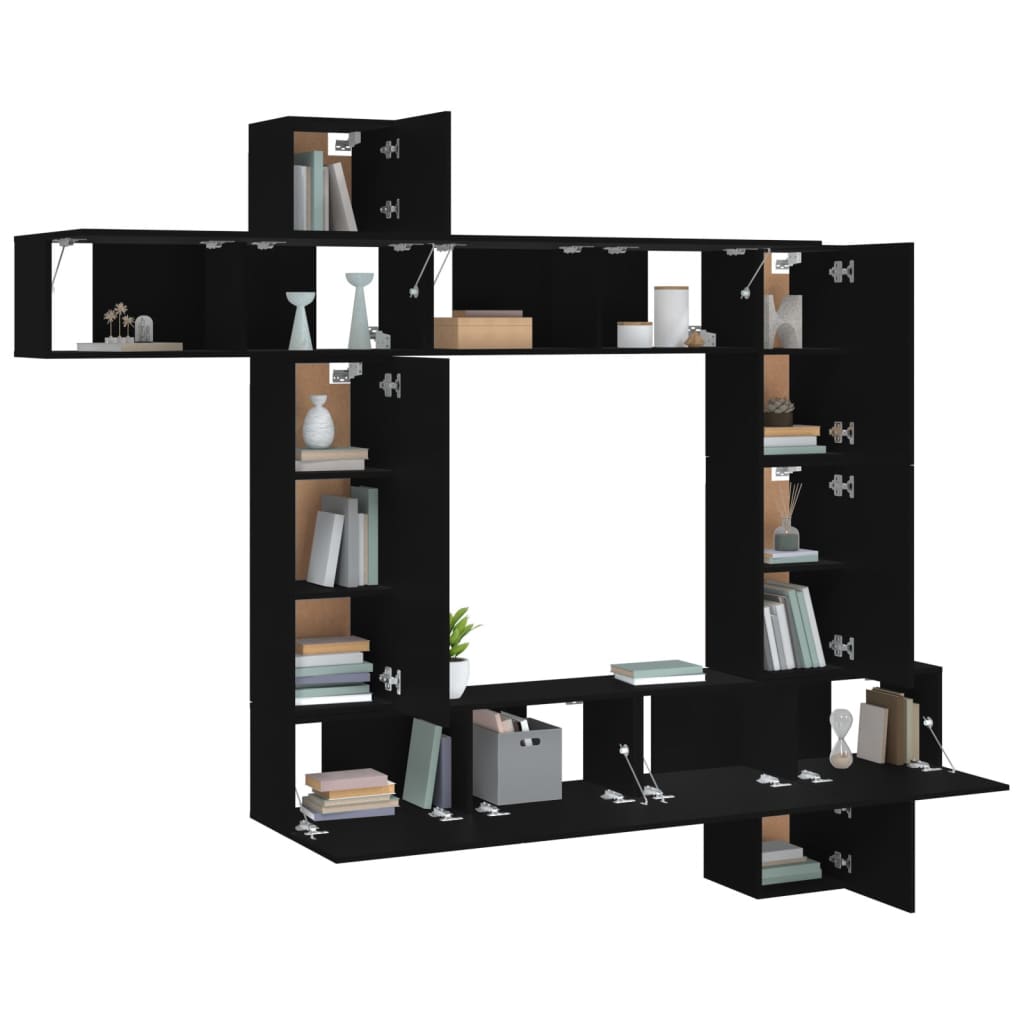 Set di Mobili Porta TV 9 pz Nero in Legno Multistrato