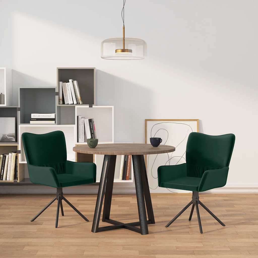 Sedie da Pranzo Girevoli 2 pz Verde Scuro in Velluto