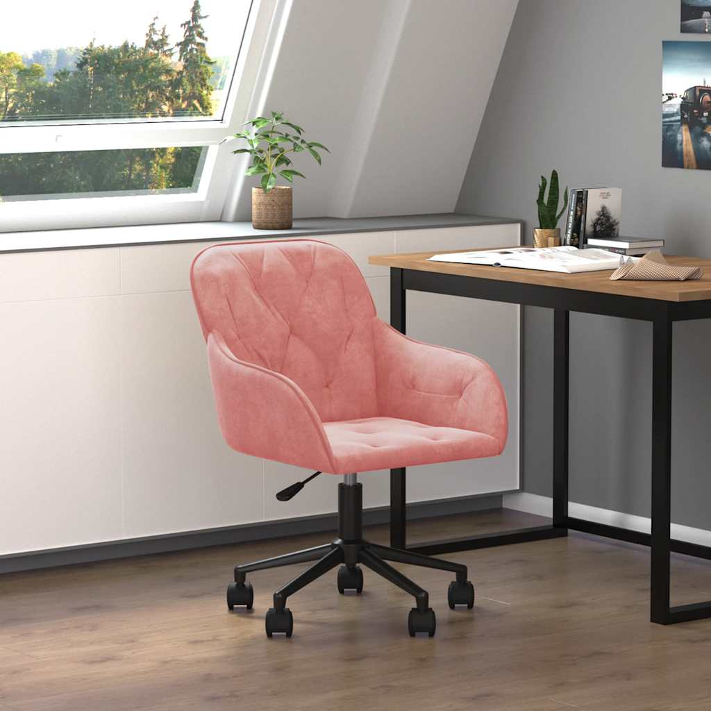Sedia Girevole da Ufficio Rosa in Velluto