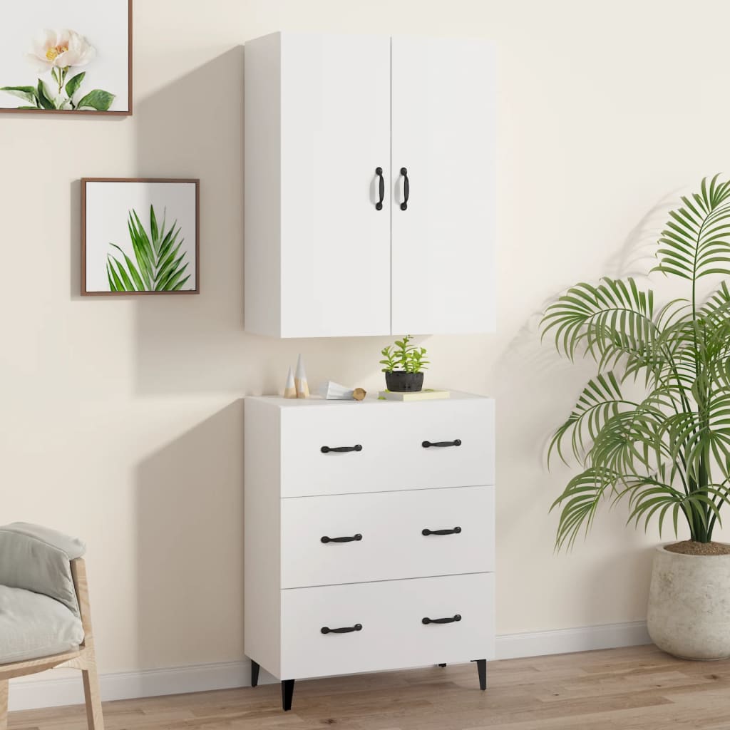 Credenza Bianca 69,5x34x180 cm in Legno Multistrato