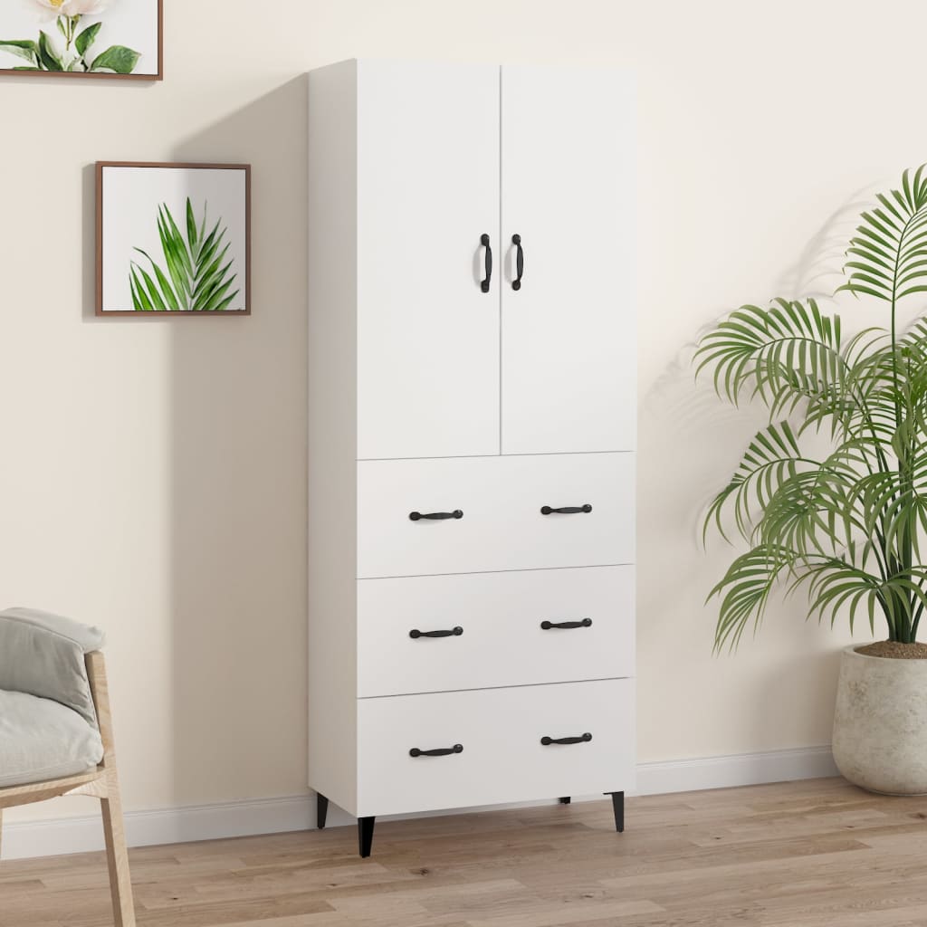 Credenza Bianca 69,5x34x180 cm in Legno Multistrato