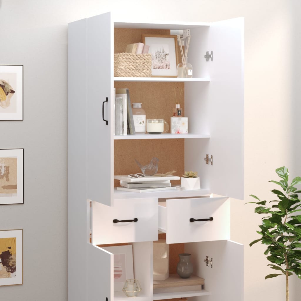 Credenza Bianca 69,5x34x180 cm in Legno Multistrato