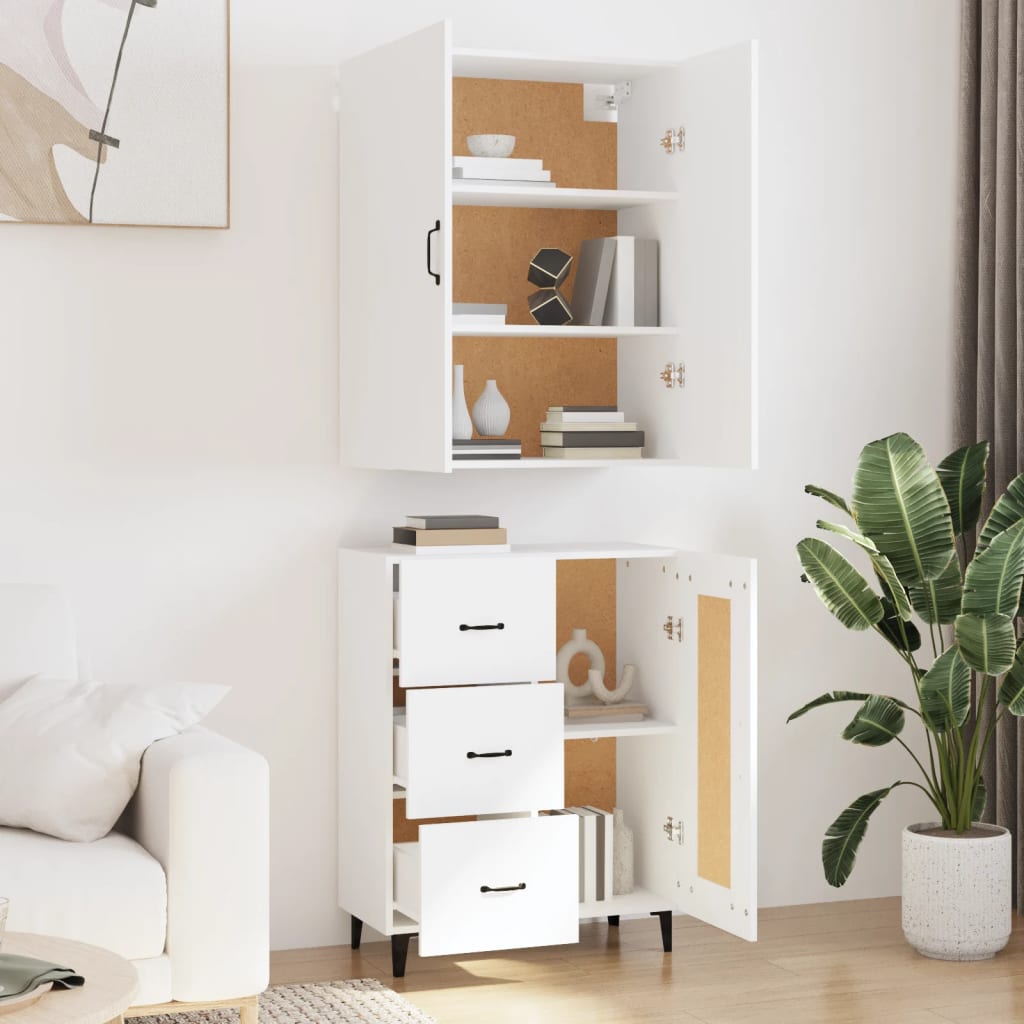 Credenza Bianca 69,5x34x180 cm in Legno Multistrato