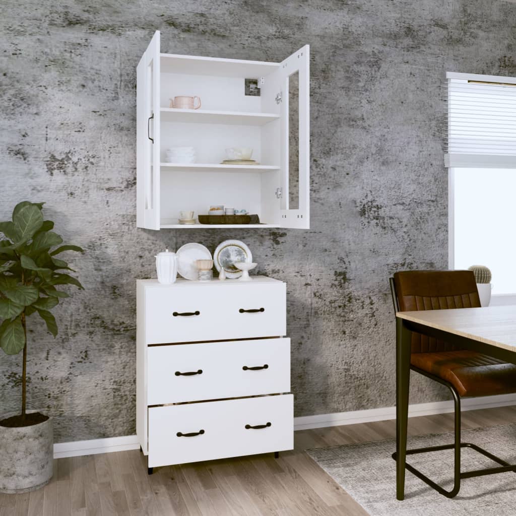 Credenza Bianca 69,5x34x180 cm in Legno Multistrato