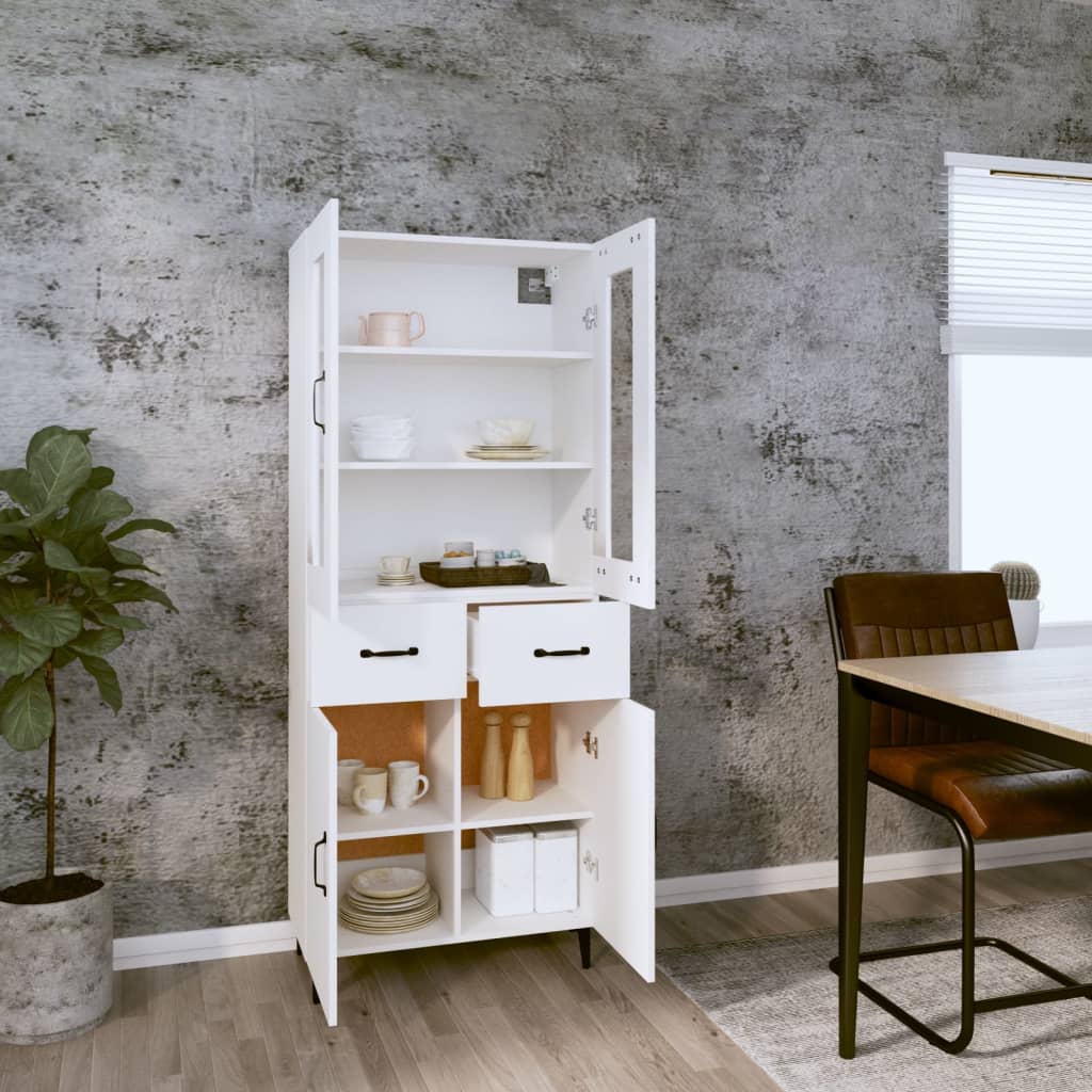 Credenza Bianca 69,5x34x180 cm in Legno Multistrato