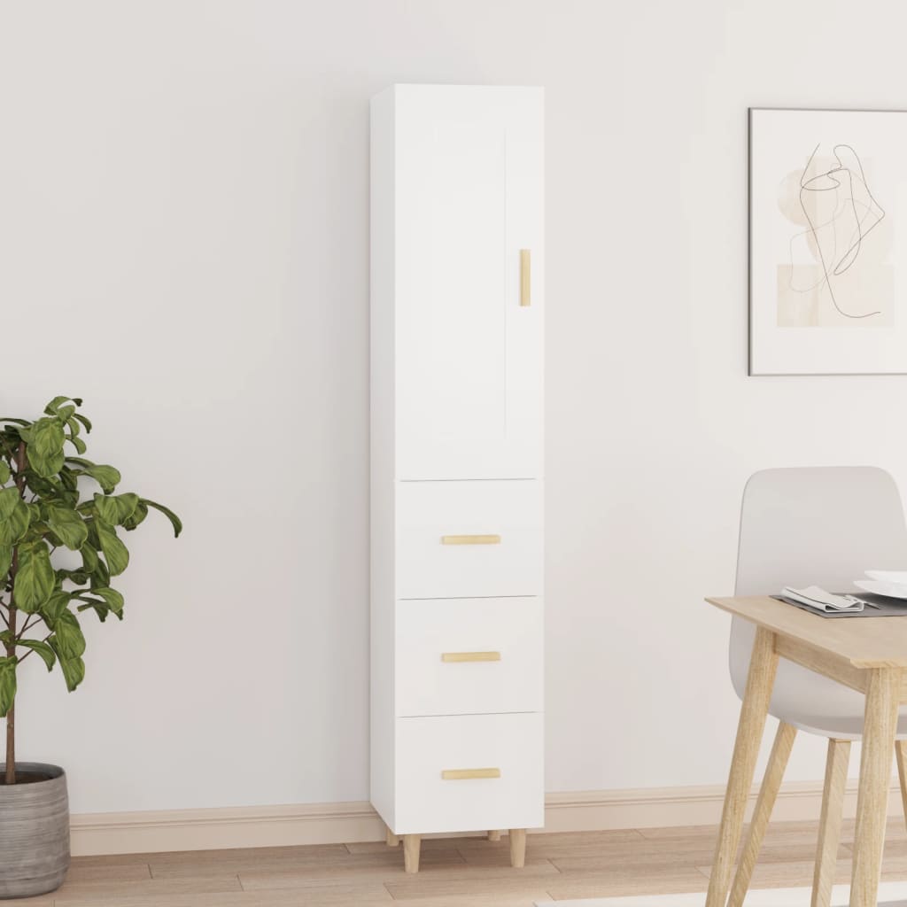 Credenza 35x34x180 cm in Legno Multistrato Bianco Lucido
