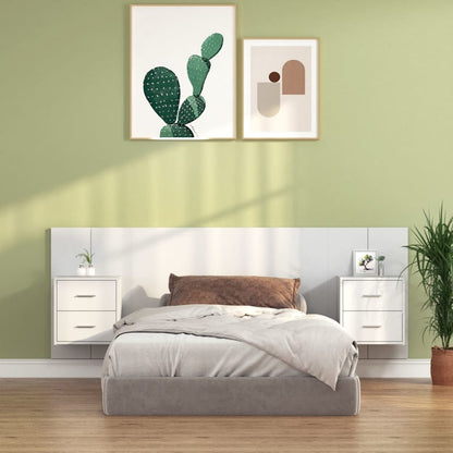 Testiera per Letto con Comodini in Legno Multistrato Bianco