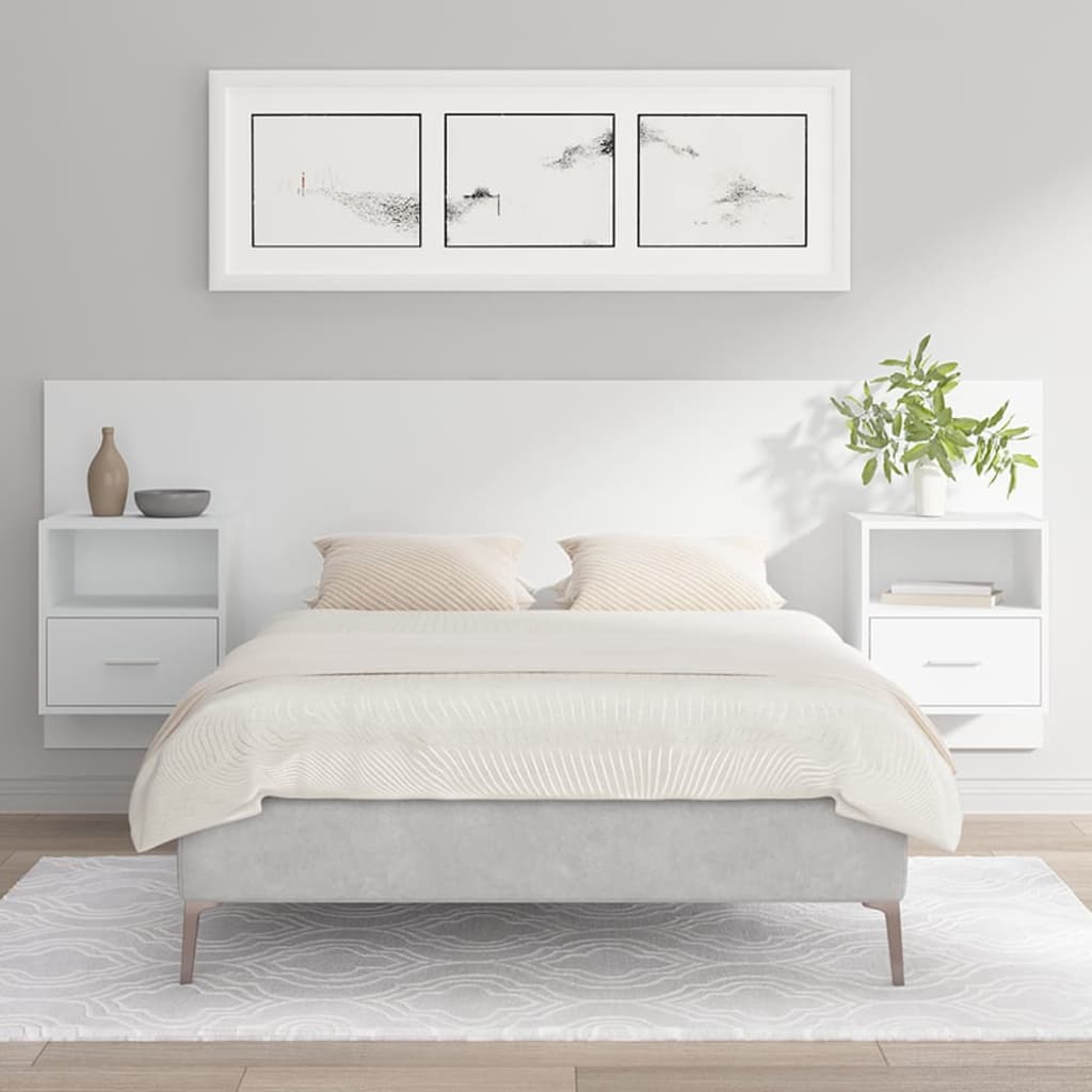 Testiera per Letto con Comodini in Legno Multistrato Bianco