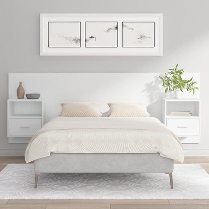 Testiera per Letto con Comodini in Legno Multistrato Bianco