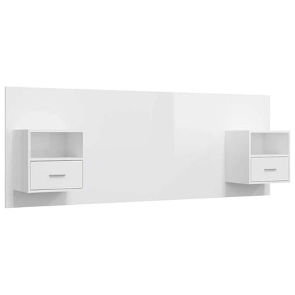 Testiera Letto con Comodini Bianco Lucido in Legno Multistrato
