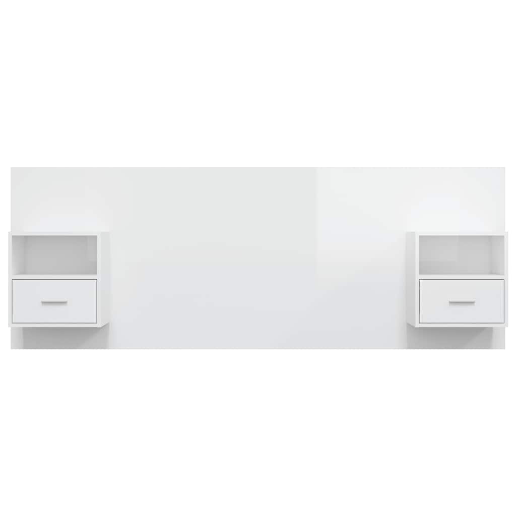 Testiera Letto con Comodini Bianco Lucido in Legno Multistrato