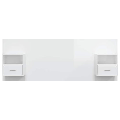 Testiera Letto con Comodini Bianco Lucido in Legno Multistrato