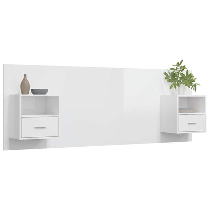 Testiera Letto con Comodini Bianco Lucido in Legno Multistrato