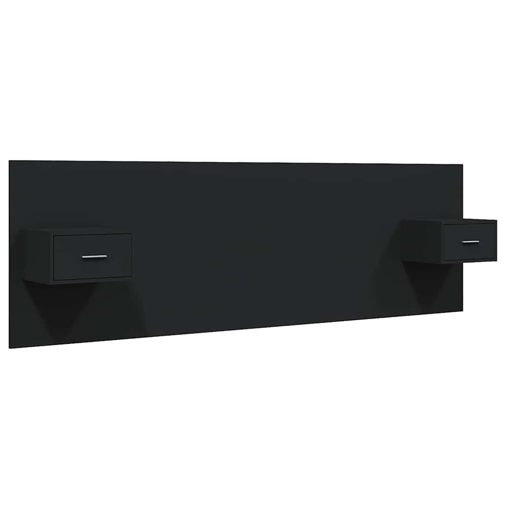 Testiera per Letto con Comodini in Legno Multistrato Nero
