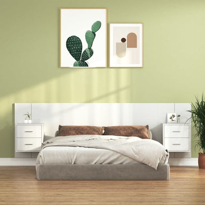 Testiera per Letto con Comodini in Legno Multistrato Bianco