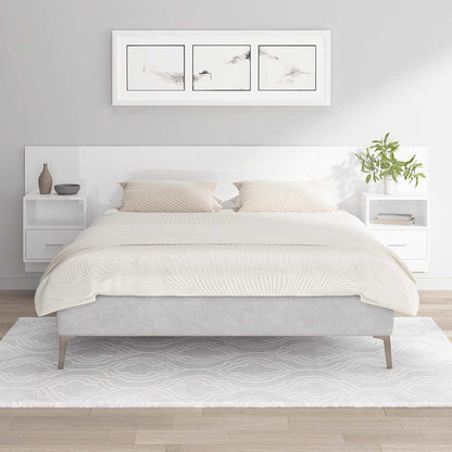 Testiera Letto con Comodini in Legno Multistrato Bianco Lucido