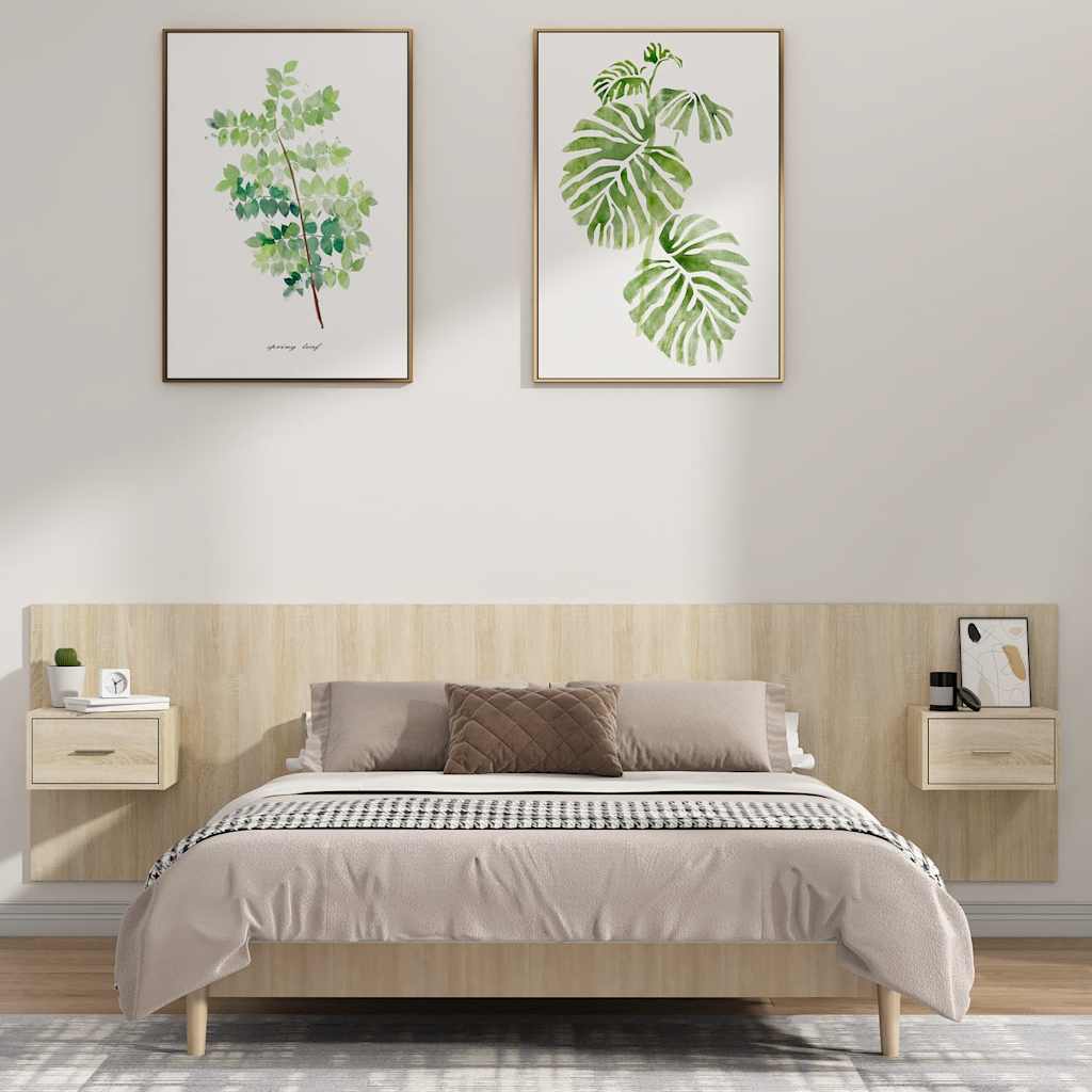 Testiera Letto con Comodini in Legno Multistrato Rovere Sonoma
