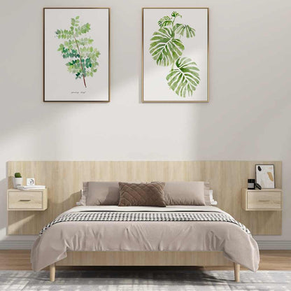 Testiera Letto con Comodini in Legno Multistrato Rovere Sonoma