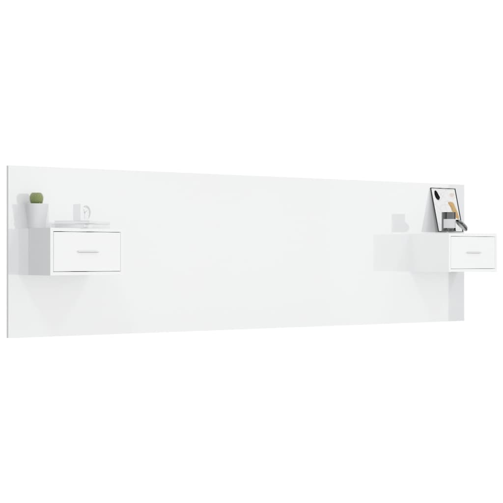 Testiera Letto con Comodini in Legno Multistrato Bianco Lucido