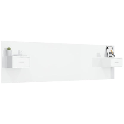 Testiera Letto con Comodini in Legno Multistrato Bianco Lucido