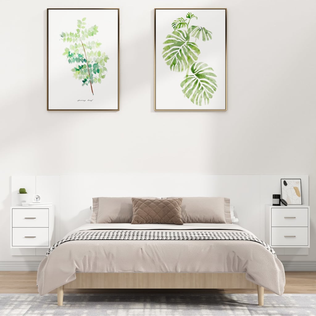Testiera per Letto con Armadietti in Legno Multistrato Bianco