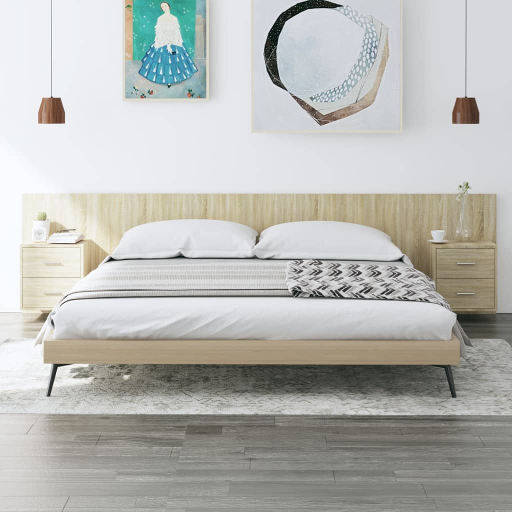 Testiera Letto con Armadietti Legno Multistrato Rovere Sonoma