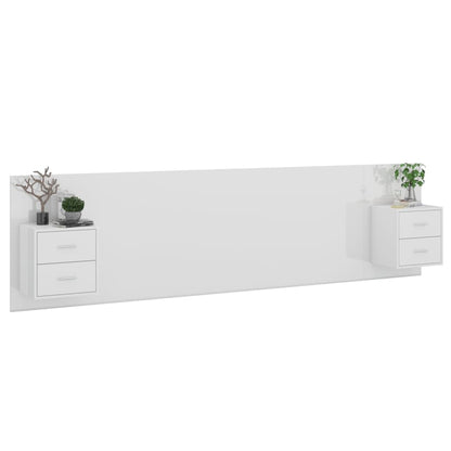 Testiera Letto con Armadietti Legno Multistrato Bianco Lucido
