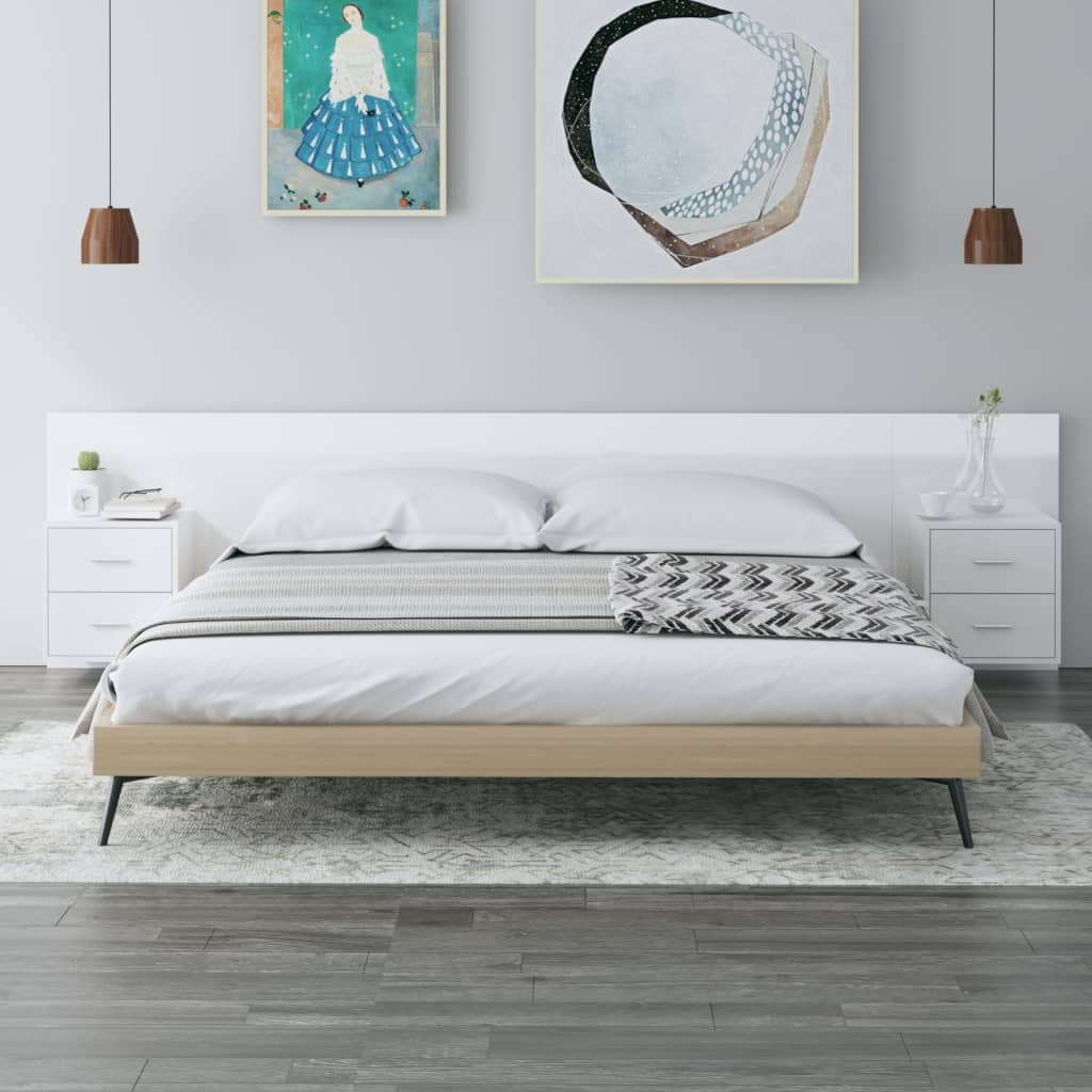 Testiera Letto con Armadietti Legno Multistrato Bianco Lucido